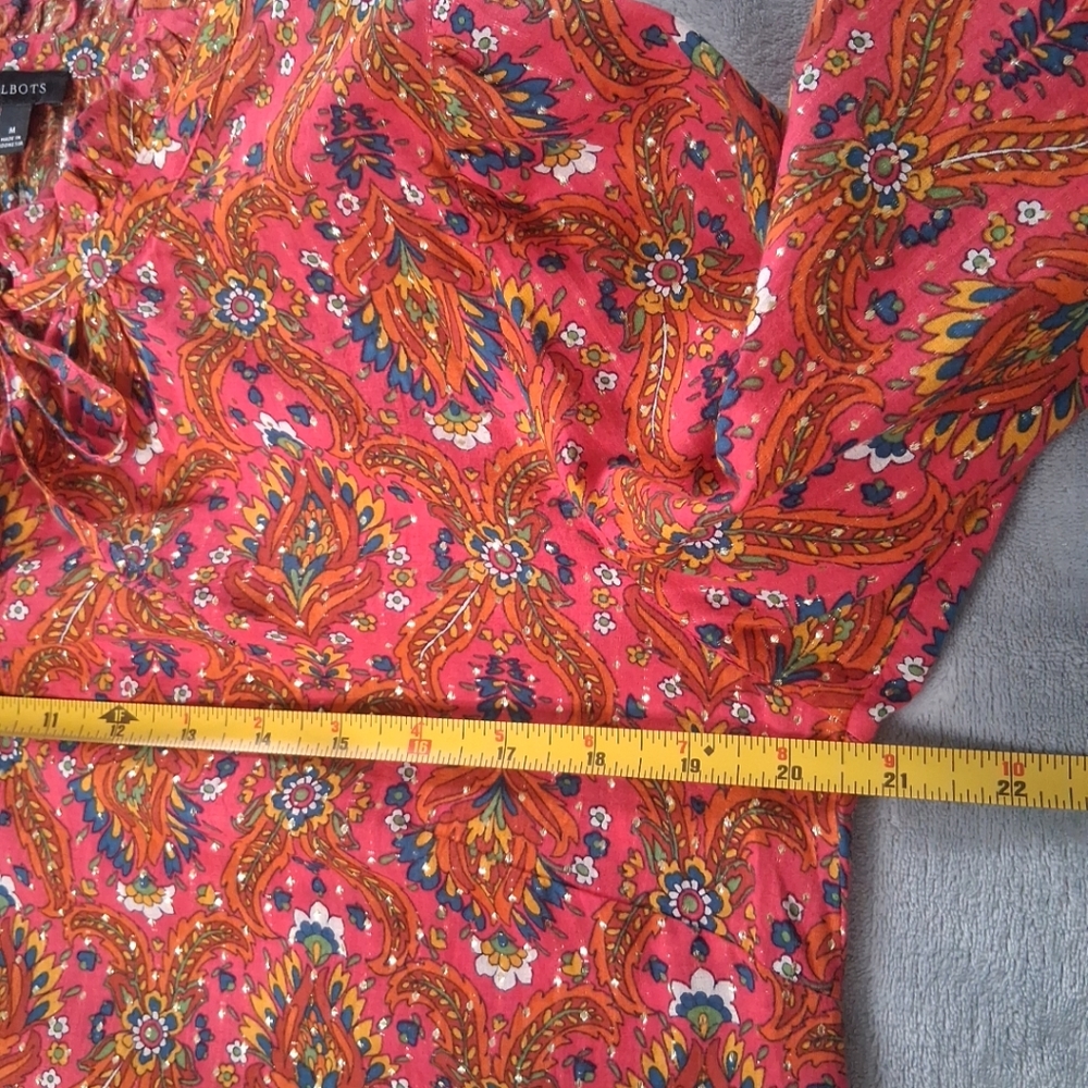 Talbots Floral Lattice Blouse Lightweight Multicolor Metallic Long Sleeve Size M - Picture 5 of 15